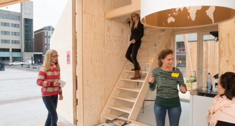 Een tiny house onder een groot zonnedak