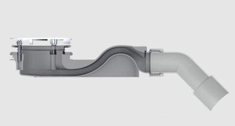 Doucheafvoer met open constructie zorgt voor zelfreinigend effect